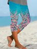 Women's Floral Capris Elastic Waist Pant Casual Summer Trousers