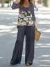 Women's Floral Printing Two-Piece Set Daily Long Sleeve Casual Spring/Fall Top With Pants Matching Set