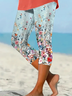 Women's Floral Capris Elastic Waist Pant Casual Summer Trousers