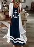 Women Anchor Printing Two-Piece Set Daily Three Quarter Sleeve Casual Spring/Fall Dress With Coat Matching Set