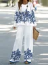 Women's Floral Printing Two-Piece Set Daily Long Sleeve Casual Spring/Fall Top With Pants Matching Set