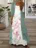 Women Floral Printing Two-Piece Set Daily Three Quarter Sleeve Casual Spring/Fall Dress With Coat Matching Set