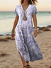 Women Floral Short Sleeve Summer Dress V Neck Daily Casual Maxi A-Line Dress