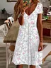 Women's Floral Short Sleeve Summer Printing Dress V Neck Daily Casual Knee Length T-Shirt Dress H-Line Dress