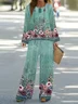 Women's Floral Printing Two-Piece Set Daily Long Sleeve Casual Spring/Fall Top With Pants Matching Set