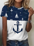 Women's Anchor Short Sleeve Tee T-shirt Crew Neck Printing Casual Summer Graphic Tee Top
