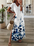 Women's Floral Short Sleeve Summer Printing Dress V Neck Daily Casual Maxi X-Line Dress