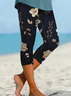 Women's Floral Capris Elastic Waist Pant Casual Summer Trousers