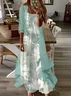 Women Floral Printing Two-Piece Set Daily Three Quarter Sleeve Casual Spring/Fall Dress With Coat Matching Set