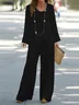 Women's Plain Printing Two-Piece Set Daily Long Sleeve Casual Spring/Fall Top With Pants Matching Set