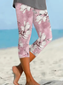Women's Floral Capris Elastic Waist Pant Casual Summer Trousers