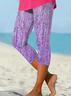 Women's Striped Capris Elastic Waist Pant Casual Summer Trousers