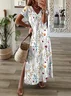 Women's Floral Short Sleeve Summer Printing Dress V Neck Daily Casual Maxi X-Line Dress