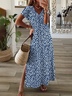Women's Floral Short Sleeve Summer Printing Dress V Neck Daily Casual Maxi X-Line Dress