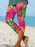 Women's Floral Capris Elastic Waist Pant Casual Summer Trousers
