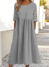 Women Plain Half Sleeve Summer Dress Crew Neck Daily Casual Maxi Shirt Dress A-Line Dress