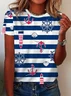 Women's Striped Short Sleeve Tee T-shirt Crew Neck Printing Casual Summer Graphic Tee Top