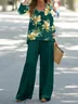 Women's Floral Printing Two-Piece Set Daily Long Sleeve Casual Spring/Fall Top With Pants Matching Set
