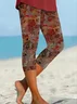 Women's Floral Capris Elastic Waist Pant Casual Summer Trousers