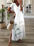 Women's Floral Short Sleeve Summer Printing Dress V Neck Daily Casual Maxi X-Line Dress