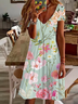 Women's Floral Short Sleeve Summer Printing Dress V Neck Daily Casual Knee Length T-Shirt Dress H-Line Dress