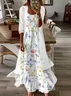 Women Floral Printing Two-Piece Set Daily Three Quarter Sleeve Casual Spring/Fall Dress With Coat Matching Set