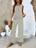 Women's Floral Printing Two-Piece Set Daily Sleeveless Casual Summer Top With Pants Matching Set