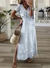 Women's Floral Short Sleeve Summer Printing Dress V Neck Daily Casual Maxi X-Line Dress