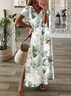 Women's Floral Short Sleeve Summer Printing Dress V Neck Daily Casual Maxi X-Line Dress