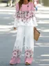 Women's Floral Printing Two-Piece Set Daily Long Sleeve Casual Spring/Fall Top With Pants Matching Set