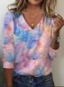 Women's Floral Long Sleeve Tee T-shirt V Neck Printing Casual Spring/Fall Graphic Tee Top