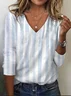 Women's Striped Long Sleeve Tee T-shirt V Neck Printing Casual Spring/Fall Graphic Tee Top