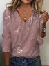 Women's Floral Long Sleeve Tee T-shirt V Neck Printing Casual Spring/Fall Graphic Tee Top