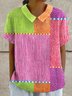 Women Striped Short Sleeve Shirt Summer Shirt Collar Daily Casual Top