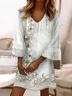 Women Floral Long Sleeve Spring/Fall Dress V Neck Daily Casual Mini A-Line Dress