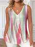 Women Gradient Pattern Sleeveless Tee T-shirt V Neck Casual Summer Top