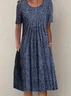Women's Floral Short Sleeve Summer Printing Dress Crew Neck Daily Casual Midi Fit & Flare Dress H-Line Dress