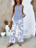 Women's Floral Printing Two-Piece Set Daily Sleeveless Casual Summer Top With Pants Matching Set