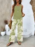 Women's Floral Printing Two-Piece Set Daily Sleeveless Casual Summer Top With Pants Matching Set