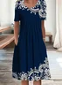 Women's Floral Short Sleeve Summer Printing Dress Crew Neck Daily Casual Midi Fit & Flare Dress H-Line Dress
