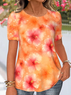 Women Floral Short Sleeve Tee T-shirt Crew Neck Casual Summer Top