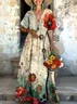 Women Floral Short Sleeve Summer Dress V Neck Daily Casual Maxi A-Line Dress