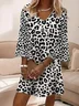 Women's Leopard Half Sleeve Summer Printing Dress V Neck Daily Casual Midi Classic H-Line Dress