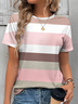 Women's Striped Short Sleeve Tee T-shirt Crew Neck Printing Casual Summer Graphic Tee Top