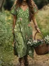 Women Floral Short Sleeve Summer Dress V Neck Daily Casual Maxi A-Line Dress