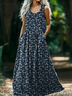 Women's Floral Sleeveless Summer Printing Dress Crew Neck Daily Casual Maxi Tank H-Line Dress