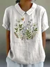 Women Floral Half Sleeve Blouse Summer Shawl Collar Daily Casual Top