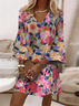 Women's Floral Half Sleeve Summer Printing Dress V Neck Daily Casual Midi Classic H-Line Dress
