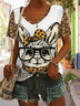 Women Easter (rabbit) Short Sleeve Tee T-shirt V Neck Casual Summer Top