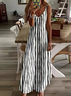 Women Striped Sleeveless Summer Printing Dress V Neck Daily Casual Maxi Slip Dress X-Line Dress